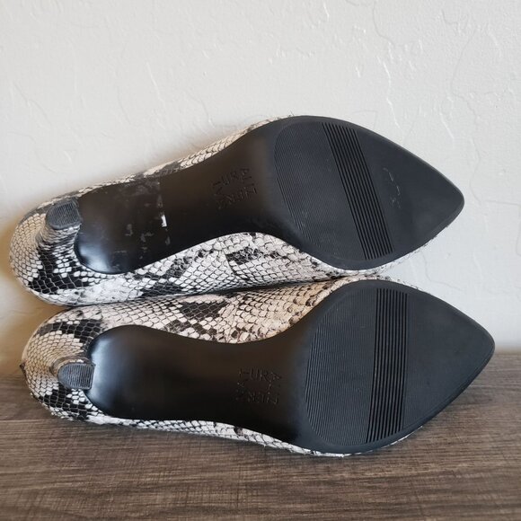 Naturalizer Evie Snake Embossed Pointed Toe Leather Pumps Black/Cream Women's 9 - Picture 9 of 12